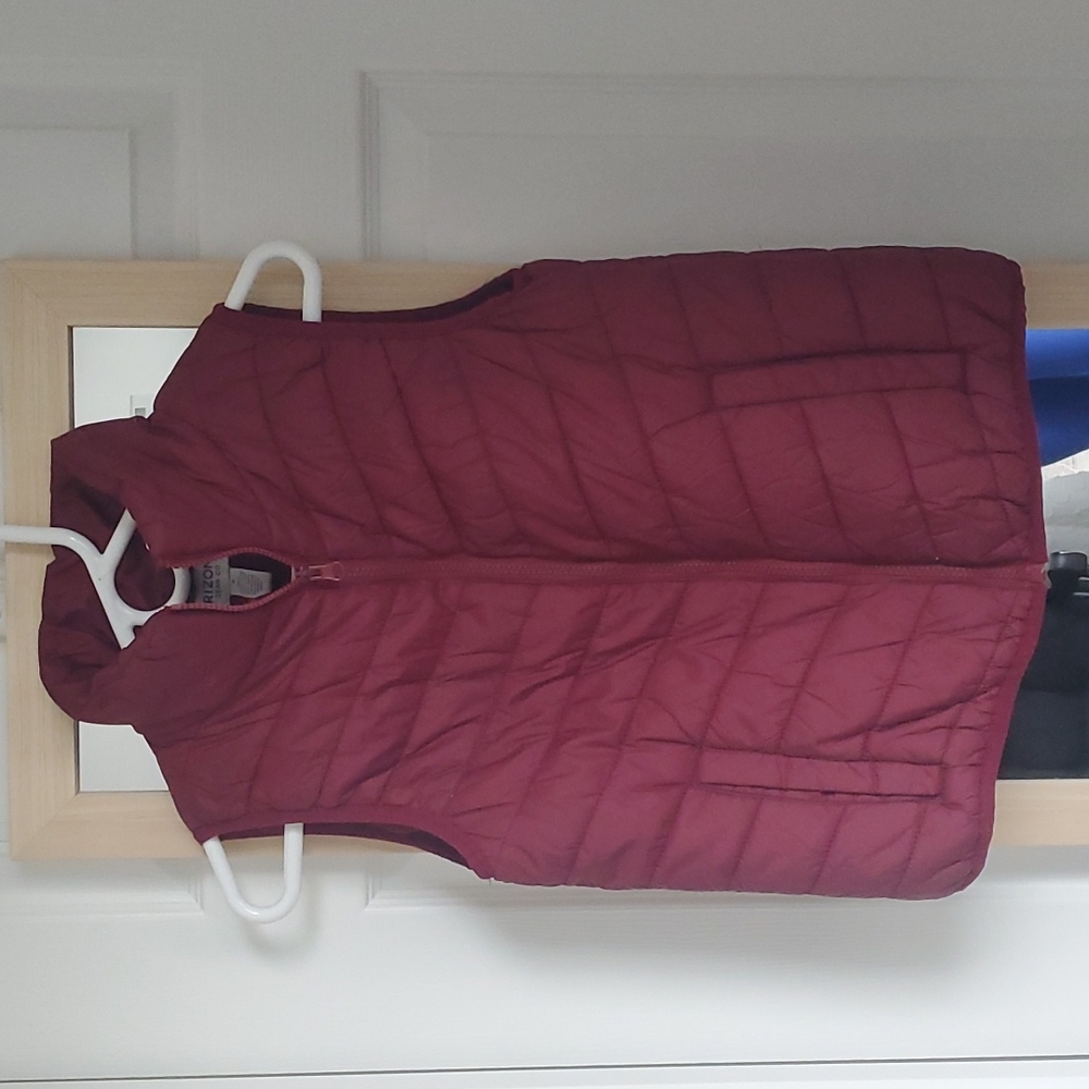 Burgundy Puffer Vest.